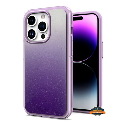 For Apple iPhone 14 /Plus Pro Max Gradient Glitter Bling Hybrid Shockproof Protection TPU Frame and Hard PC Back Slim  Phone Case Cover