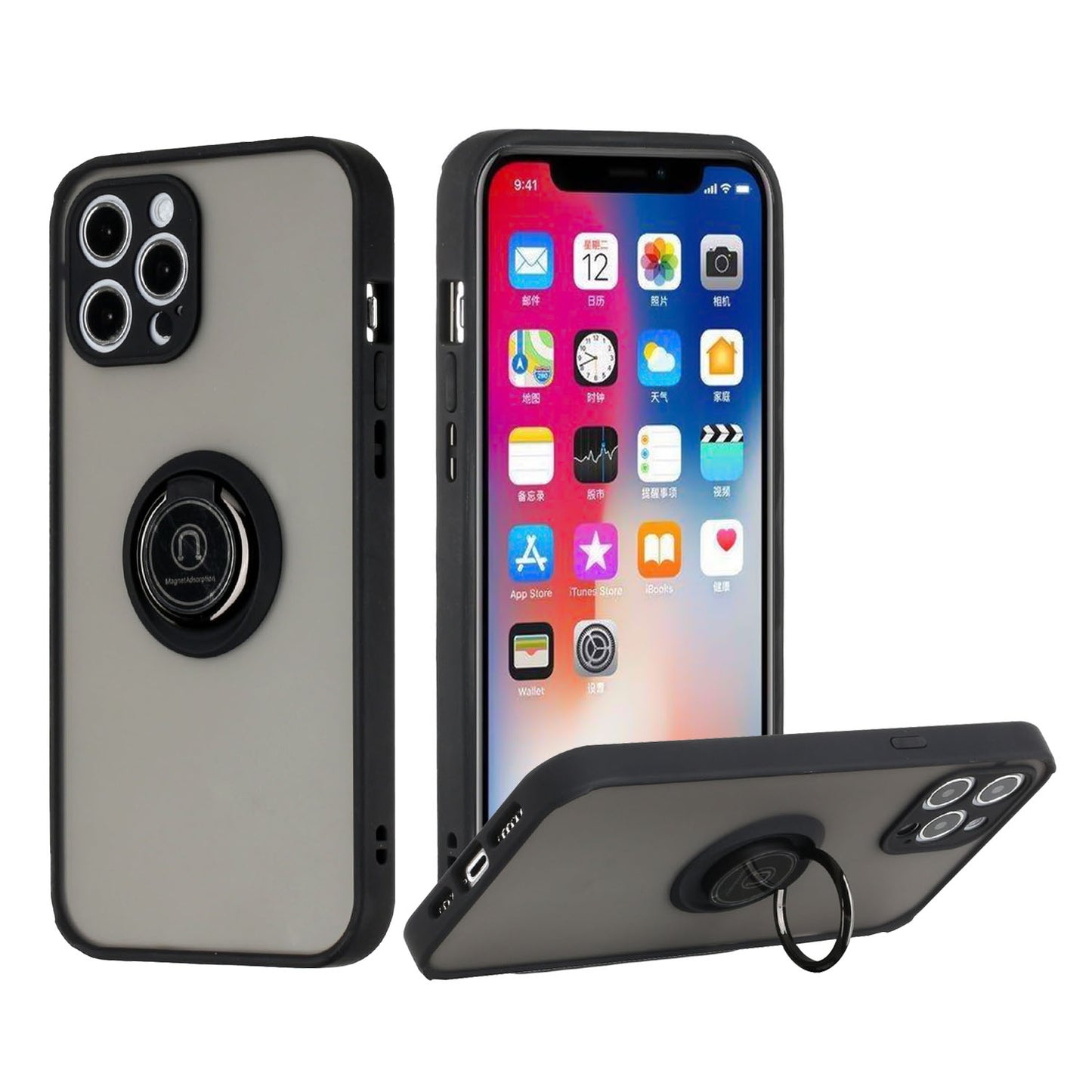 For Apple iPhone 14 Pro (6.1") Hybrid Protective TPU Shockproof with 360° Rotation Ring Metal Stand & Covered Camera  Phone Case Cover