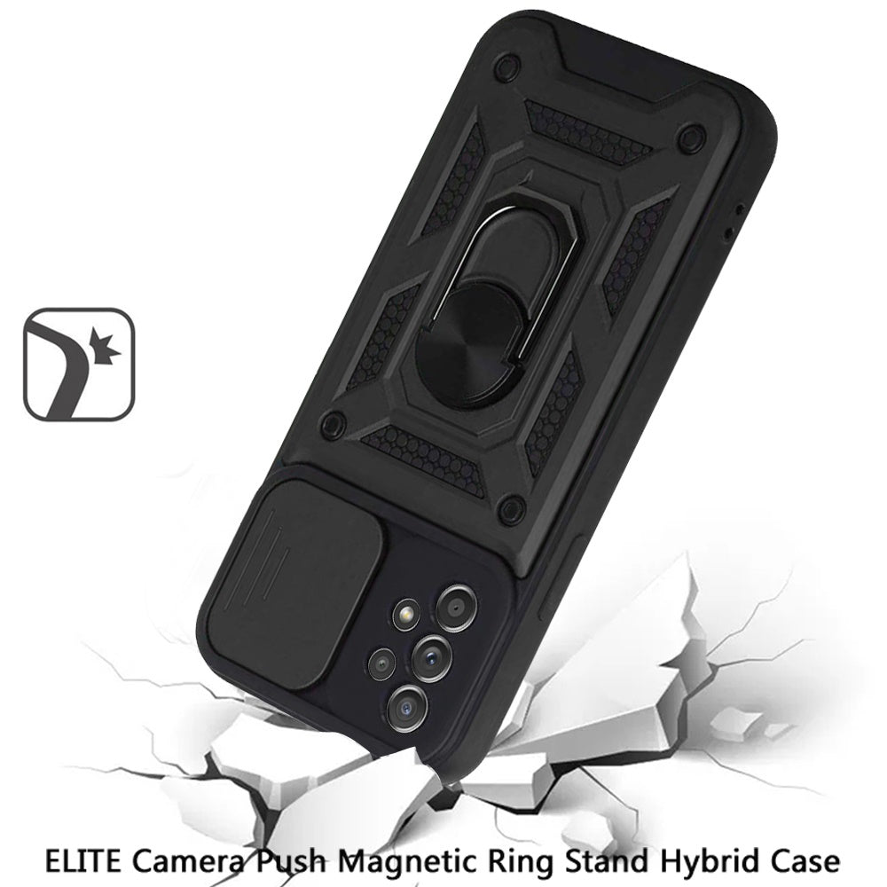 For Samsung Galaxy A33 5G Hybrid Cases with Slide Camera Lens Cover and Ring Holder Kickstand Rugged Dual Layer Heavy Duty Hard  Phone Case Cover