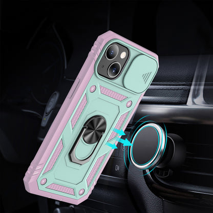 For Apple iPhone 14 Plus (6.7") Hybrid Built-in 360° Rotate Magnetic Ring Stand with Camera Protection Heavy Duty Teal Pink Phone Case Cover