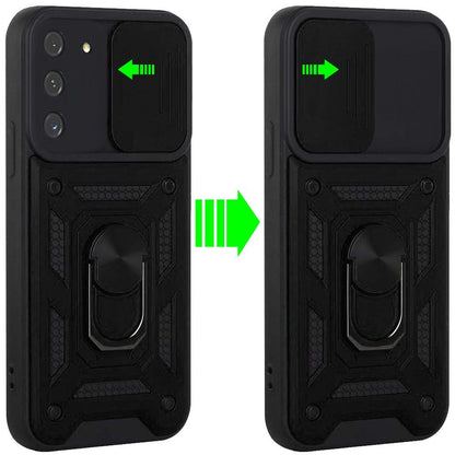 For Samsung Galaxy S21 Ultra Hybrid with Slide Camera Lens Cover and Ring Holder Kickstand Rugged Dual Layer Heavy Duty  Phone Case Cover