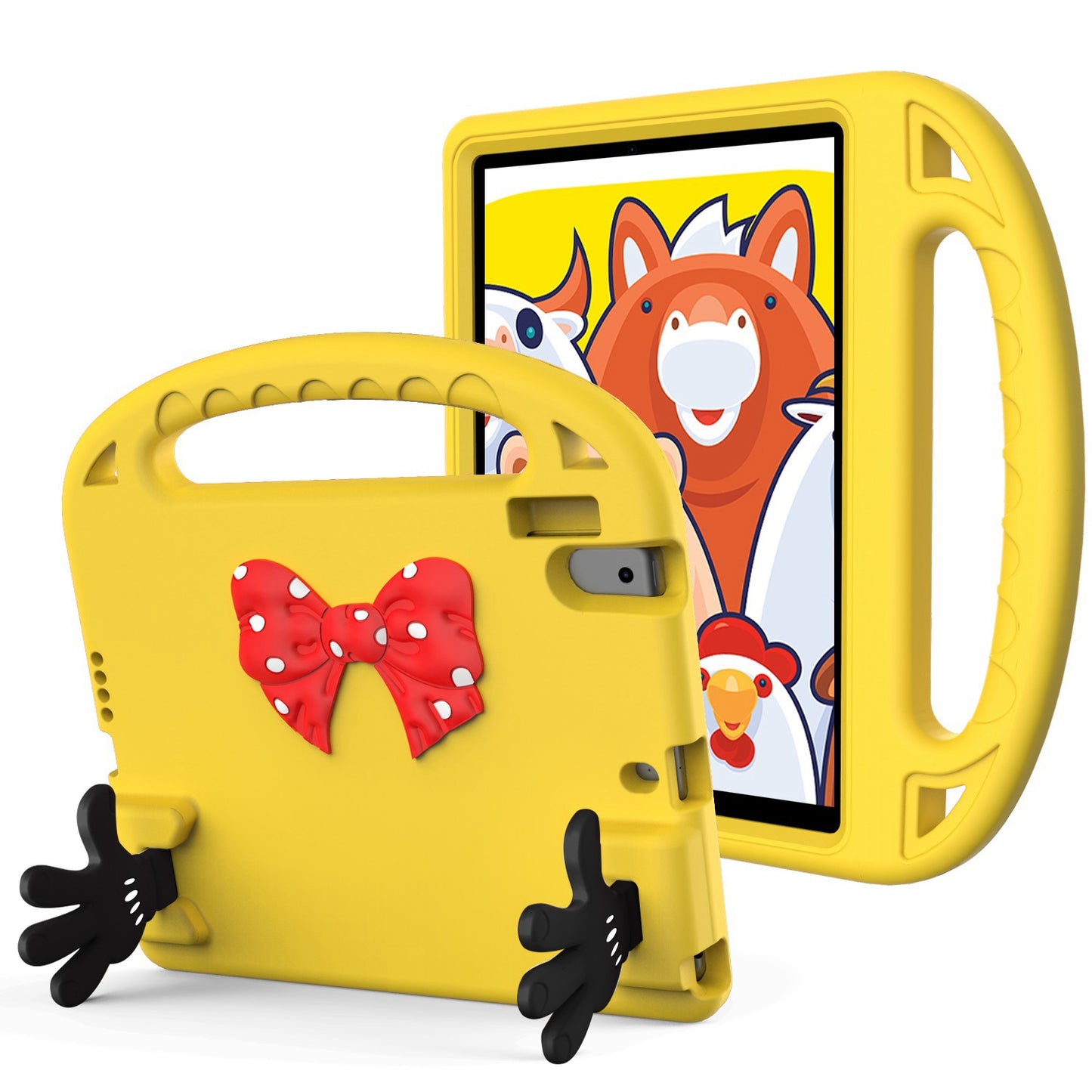 For Apple iPad Mini 6th Gen 8.3 inch Hybrid Shockproof Bow Hands Kickstand Antislip Rubber TPU Kid-Friendly Bumper Tablet Yellow Phone Case Cover