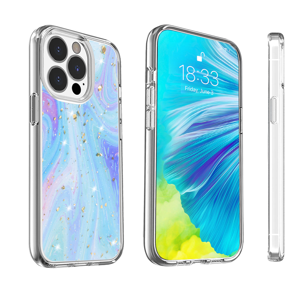 For Apple iPhone 14 /Plus Pro Max Fashion Marble Galaxy Design Pattern Bling Sparkle Hybrid Shockproof Rubber  Phone Case Cover