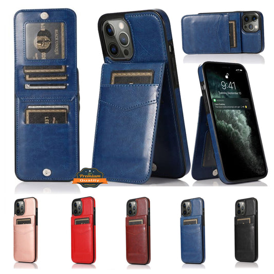 For Apple iPhone 14 Pro (6.1") Wallet Case with Credit Card Holder Vertical Leather Kickstand Buttons Flip Pouch  Phone Case Cover