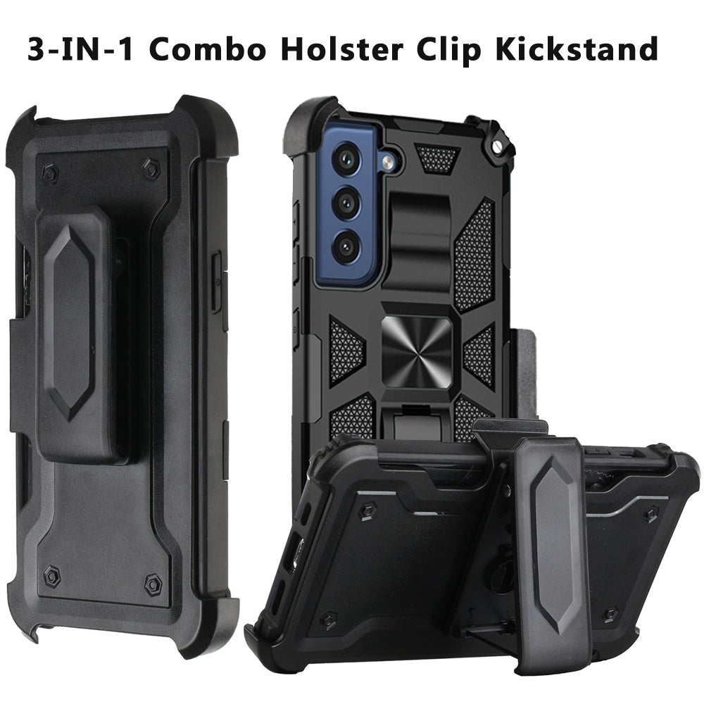 For Apple iPhone 13 Pro Max (6.7") Hybrid 3in1 Combo Holster Belt Clip with Kickstand, Full-Body Protective Military-Grade  Phone Case Cover