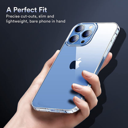 For Apple iPhone 14 Pro (6.1") Hybrid HD Crystal Clear Hard PC Back Gummy TPU Frame Slim Thin Fit with Chromed Buttons Transparent Phone Case Cover