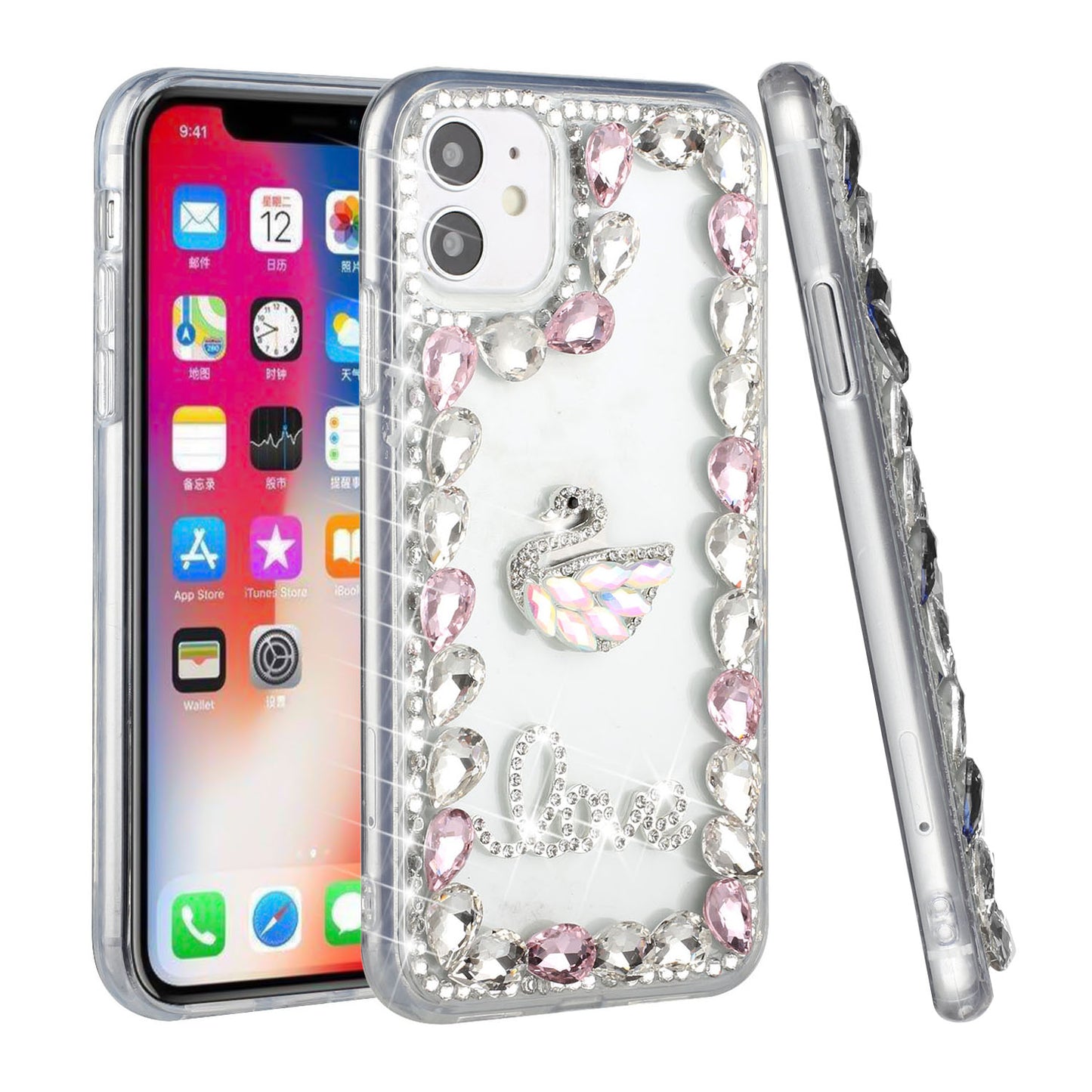 For Apple iPhone XR Bling Clear Crystal 3D Full Diamonds Luxury Sparkle Transparent Rhinestone Hybrid Bumper  Phone Case Cover