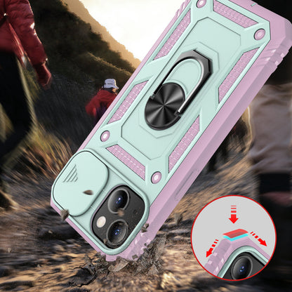 For Apple iPhone 14 Plus (6.7") Hybrid Built-in 360° Rotate Magnetic Ring Stand with Camera Protection Heavy Duty Teal Pink Phone Case Cover