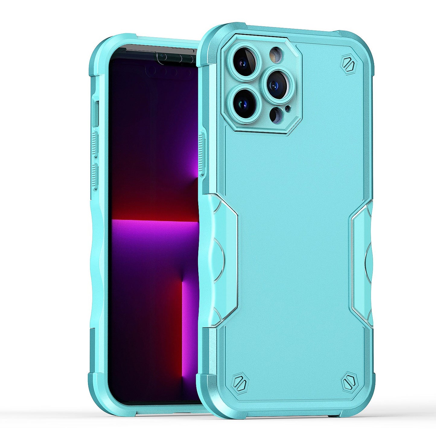For Apple iPhone 14 Pro (6.1") Tough Shockproof Hybrid Heavy Duty Dual Layer TPU Bumper Rugged Rubber Defend Armor Teal Blue Phone Case Cover