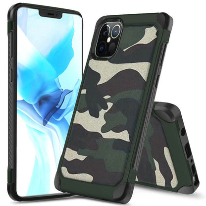 For Apple iPhone 13 Pro (6.1") Shockproof Slim Hybrid Silicone Camouflage Camo Design Dual Layer Rubberized TPU Hard Shell Armor  Phone Case Cover
