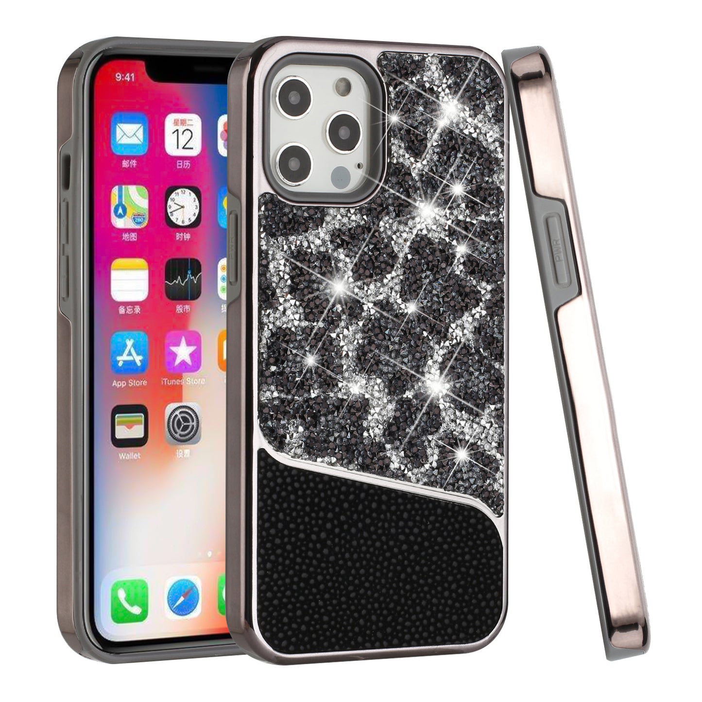 For Apple iPhone 11 (6.1") Bling Animal Skin Design Glitter Hybrid Thick TPU Shiny Protective Rubber Frame  Phone Case Cover
