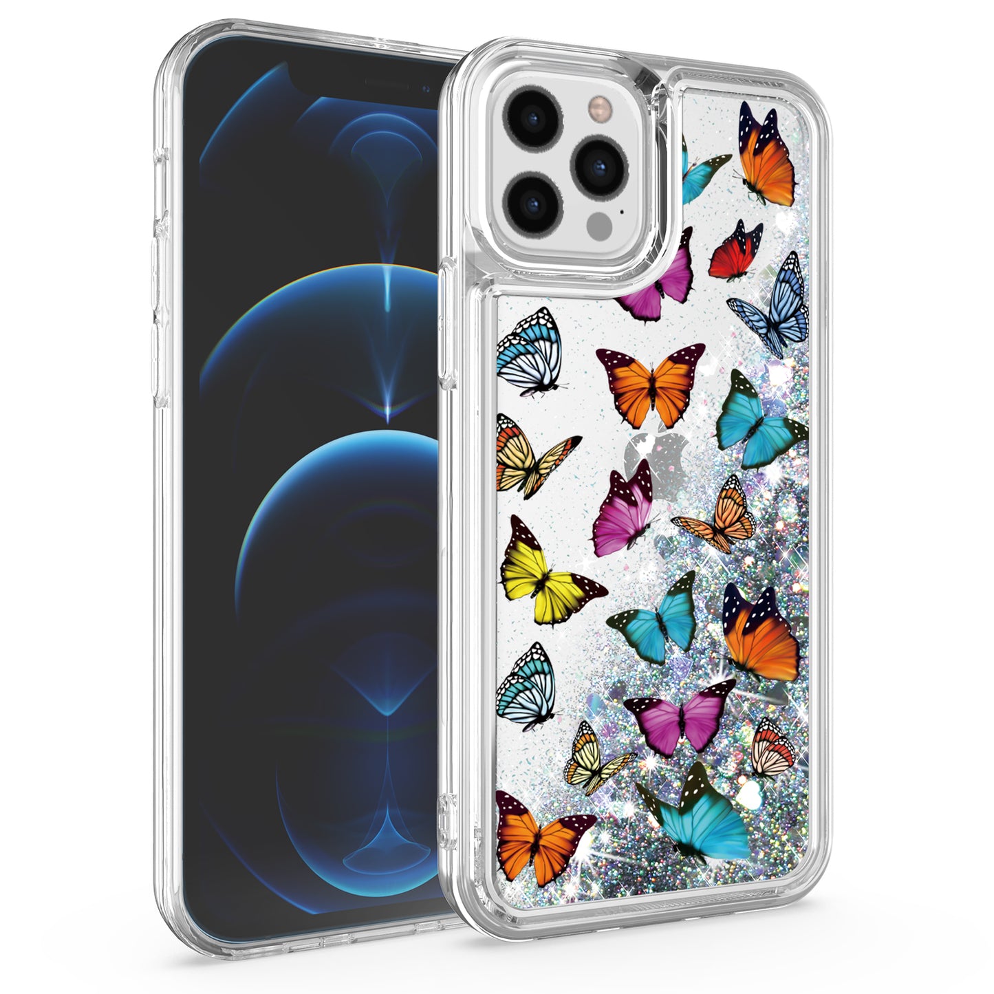 For Apple iPhone 14 Pro Max (6.7") Floral Design Quicksand Water Flowing Liquid Floating Sparkle Colorful Hybrid  Phone Case Cover