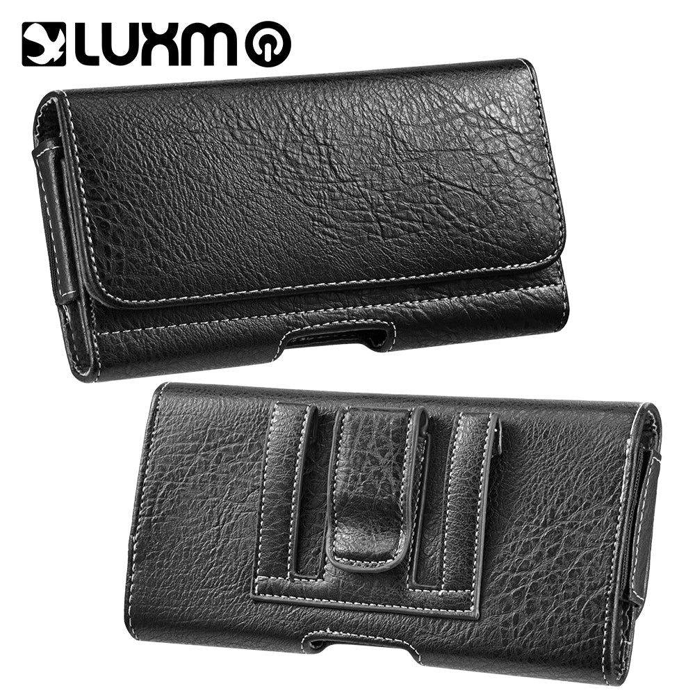 For iPhone 13 Pro Max, 12 /11 Pro Max, Galaxy Note,Motorola Pouch Case, Universal Premium Horizontal PU Leather Case Pouch Holster w/ Magnetic Closure,Belt Clip Holster, Belt Loops & Credit Card Slots Black Phone Case Cover