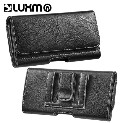 For iPhone 13 Pro Max, 12 /11 Pro Max, Galaxy Note,Motorola Pouch Case, Universal Premium Horizontal PU Leather Case Pouch Holster w/ Magnetic Closure,Belt Clip Holster, Belt Loops & Credit Card Slots Black Phone Case Cover