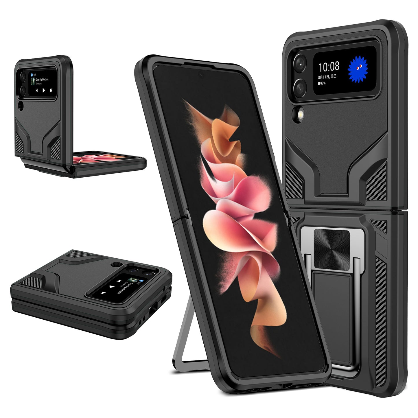 For Samsung Galaxy Z Flip 4 5G Shockproof [Military-Grade] with Metal Magnetic Kickstand, Hybrid Rugged TPU Heavy Duty  Phone Case Cover