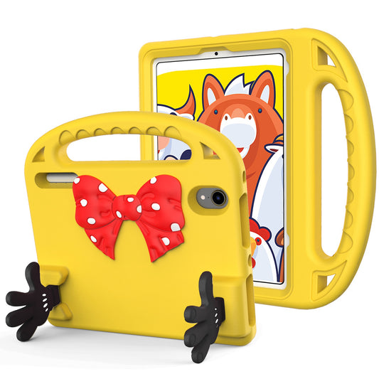 For Apple iPad Air 4 / iPad Air 5 / iPad Pro (11 inch) Hybrid Shockproof Bow Hands Kickstand Rubber TPU Kid-Friendly Bumper Tablet Yellow Phone Case Cover