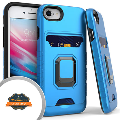 For Apple iPhone SE 3 (2022) SE/8/7 Wallet Credit Card Slot Holder with Ring Kickstand Back Heavy Duty Shockproof Hybrid  Phone Case Cover