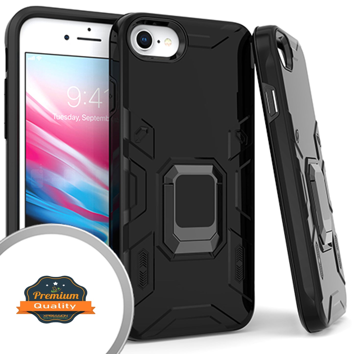 For Apple iPhone SE 3 (2022) SE/8/7 Hybrid Heavy Duty Armor Protective Bumper with 360° Degree Ring Holder Kickstand  Phone Case Cover
