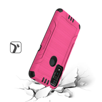 For TCL 4X (T601DL) Hybrid Dual Layer Slim Defender Armor Tuff Metallic Brush Texture Finishing Shockproof Hard PC + Soft TPU Rubber  Phone Case Cover