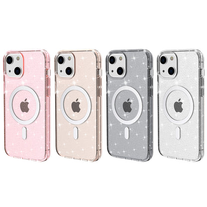For Apple iPhone 14 /Plus Pro Max Transparent Glitter Bling Sparkly Hybrid Hard PC TPU Grip Shockproof Compatible with MagSafe  Phone Case Cover