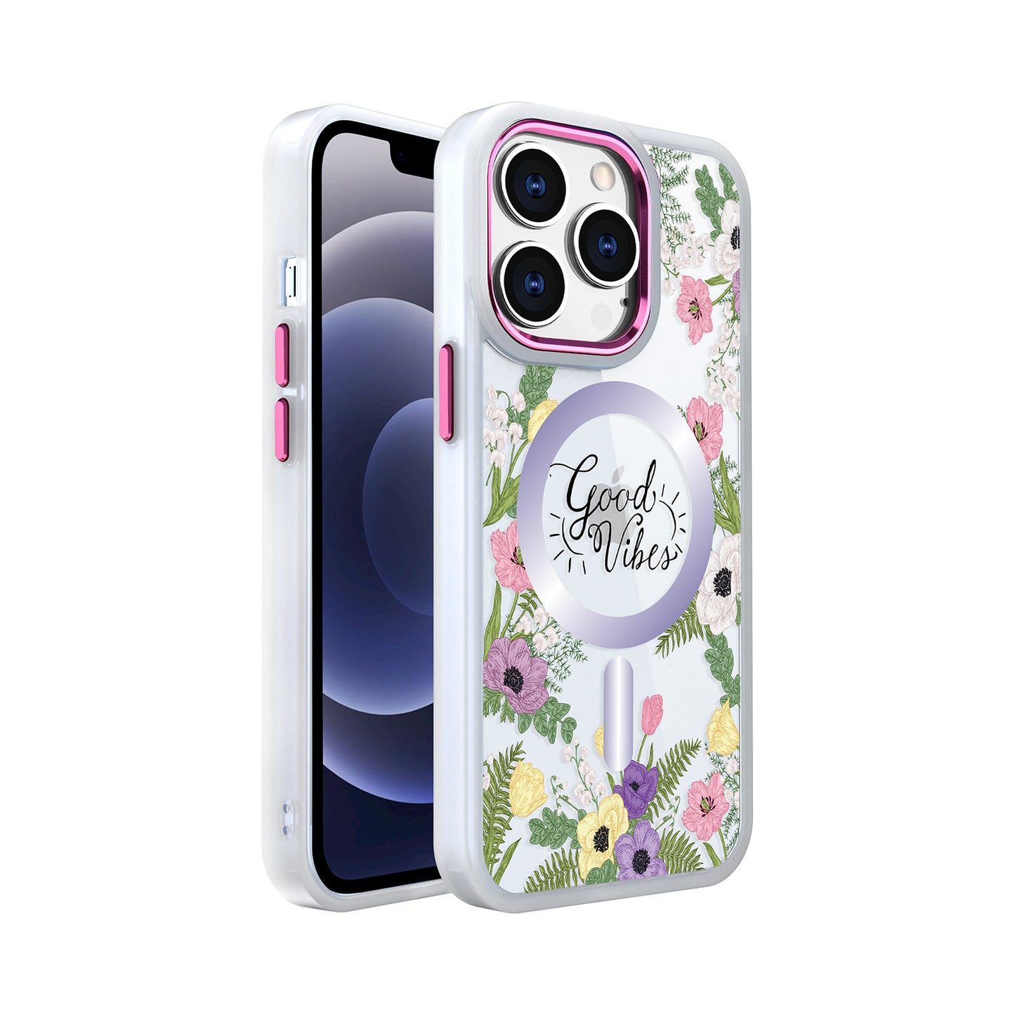 For Apple iPhone 14 /Plus Pro Max Hybrid Flower Quotation Design Fashion Hard PC with MagSafe Compatible  Phone Case Cover