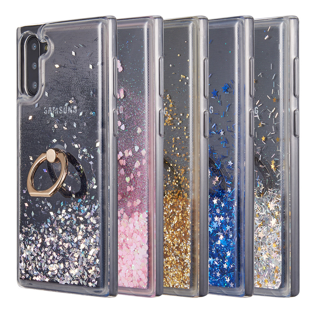 For Apple iPhone 14 /Plus Pro Max Hybrid Glitter Bling Sparkling Liquid Quicksand Sparkle TPU PC with Ring Stand Holder  Phone Case Cover