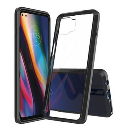 For Motorola Moto One 5G, Moto G 5G Plus Crystal Clear Back Panel + TPU Hybrid Thin Slim Hard Shockproof Defender Anti-Drop Black Phone Case Cover