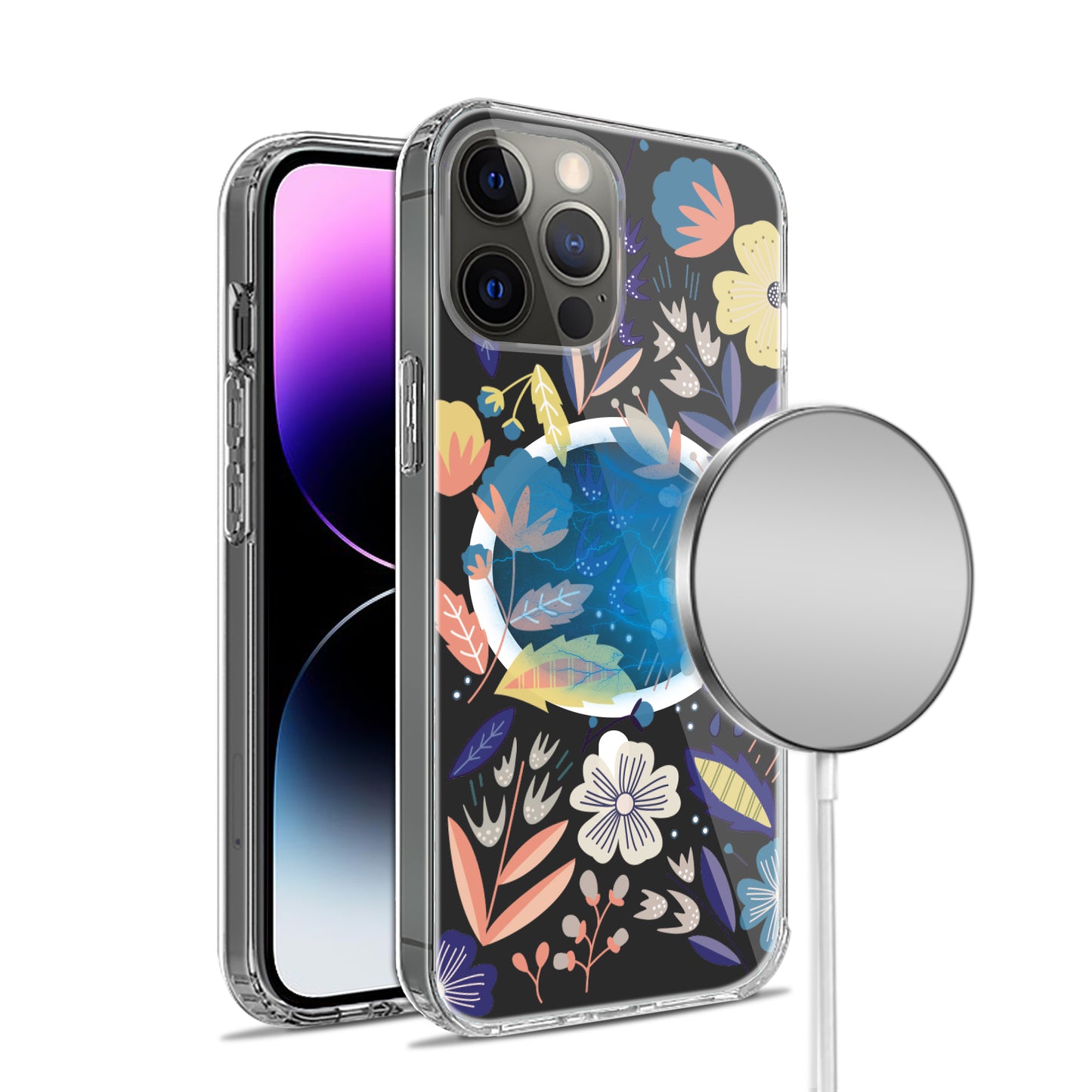 For Apple iPhone 14 Plus (6.7") Hybrid Flower Design Stylish Fashion Thick Cases MagSafe Compatible PC Shockproof  Phone Case Cover