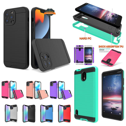 For Samsung Galaxy A13 5G Slim Rugged TPU Hard Brushed Metal Texture Hybrid Dual Layer Defender Armor Shock Absorbing  Phone Case Cover
