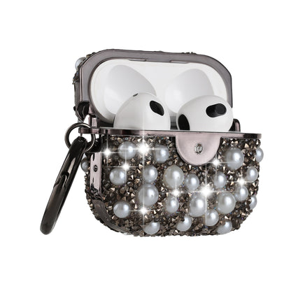For Apple AirPods 3 (2021) Pearl Diamond Glitter Hybrid Bling Crystal Rhinestone Protective Accessories with Keychain  Phone Case Cover