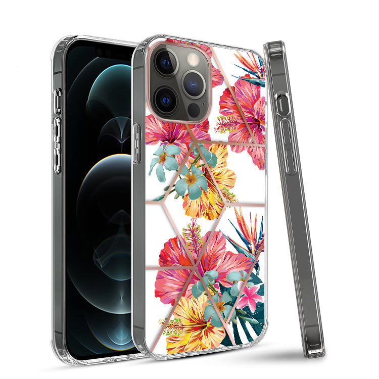 For Apple iPhone 14 Pro (6.1") Fashion Art Floral IMD Design Beautiful Flower Pattern Hybrid Rubber Slim Back  Phone Case Cover