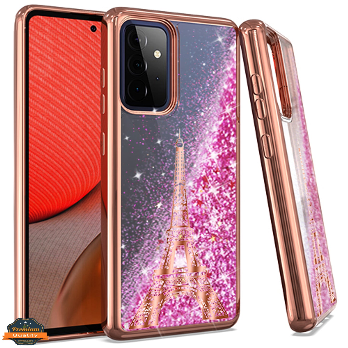 For Motorola Edge+ 2022 /Edge Plus Quicksand Liquid Glitter Bling Flowing Fashion Hybrid Rubber Chrome Plating Hard Paris Eiffel Tower Phone Case Cover