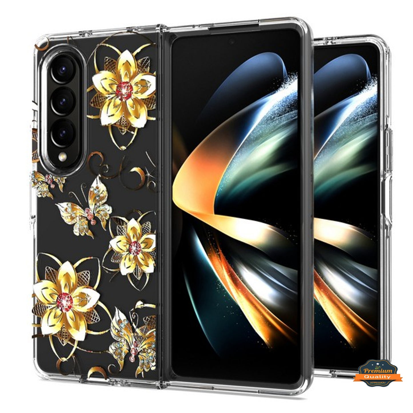 For Samsung Galaxy Z Fold 4 5G Hybrid Trendy Image Patterns Design Transparent Hard Back Shockproof TPU Rubber  Phone Case Cover