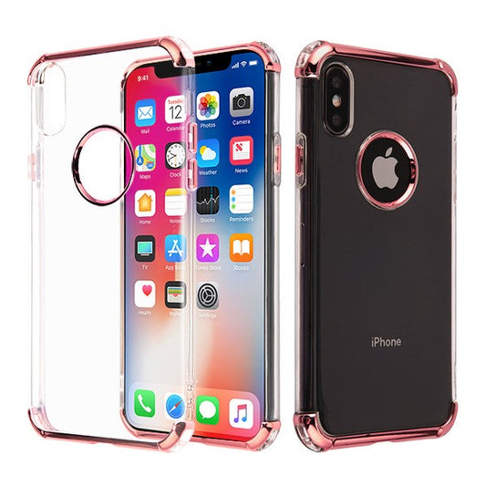 For Apple iPhone XS/X Slim Hybrid Transparent Rubber Gummy Hard PC Silicone Electroplating Protective Clear / Rose Gold Phone Case Cover