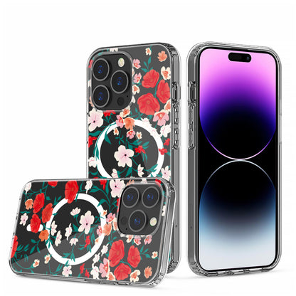 For Apple iPhone 14 Pro Max (6.7") Hybrid Flower Design Stylish Fashion Thick Hard MagSafe Compatible  Phone Case Cover