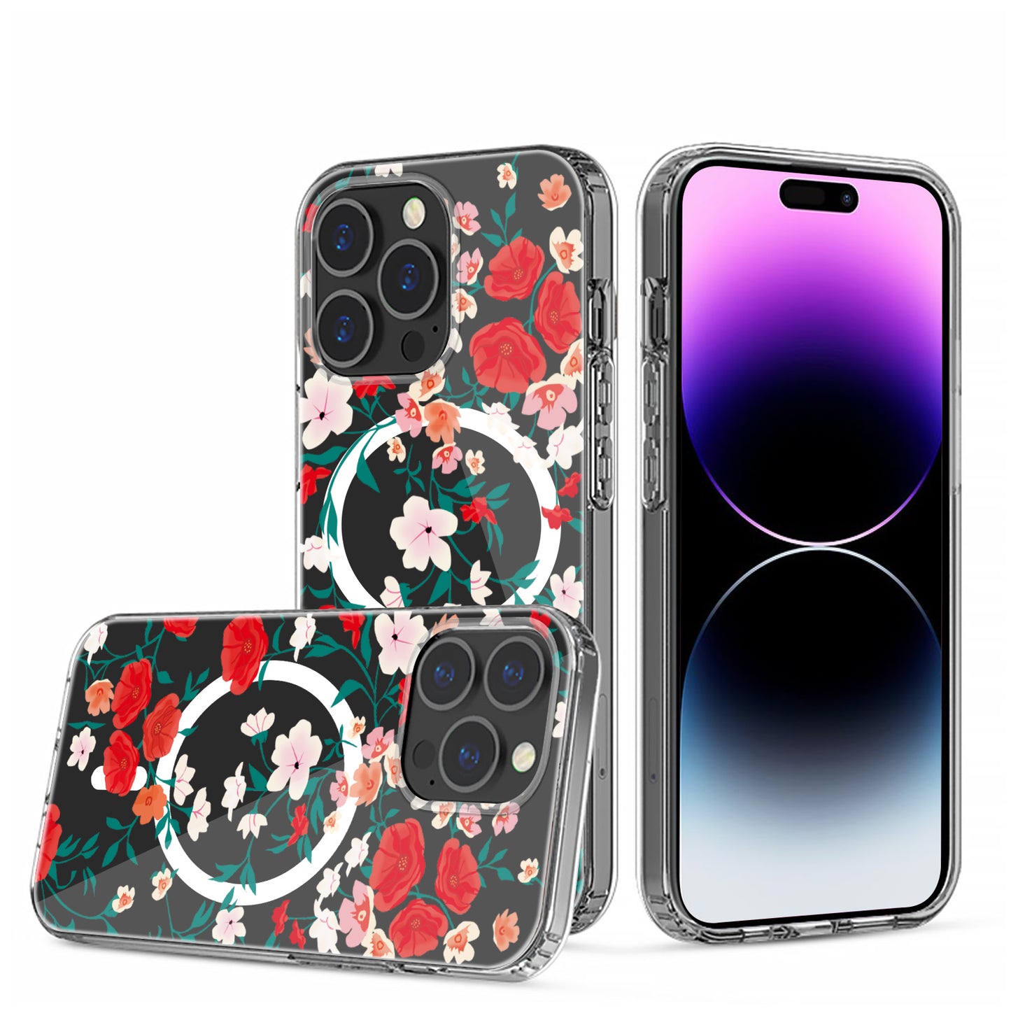 For Apple iPhone 14 Plus (6.7") Hybrid Flower Design Stylish Fashion Thick Cases MagSafe Compatible PC Shockproof  Phone Case Cover