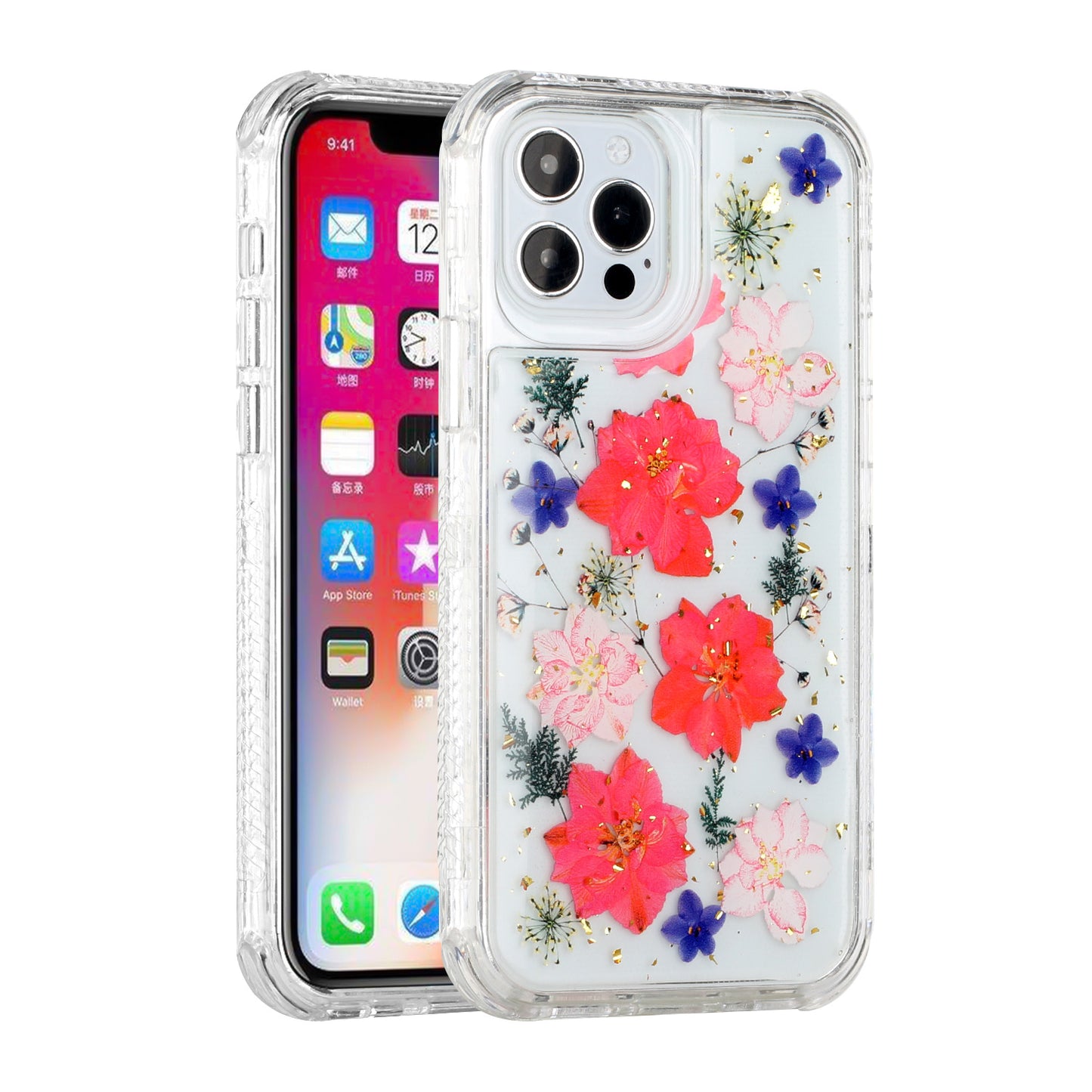For Samsung Galaxy S22 Ultra Sparkle Glitter Floral Epoxy Design Shockproof Hybrid Fashion Bling Rubber TPU  Phone Case Cover