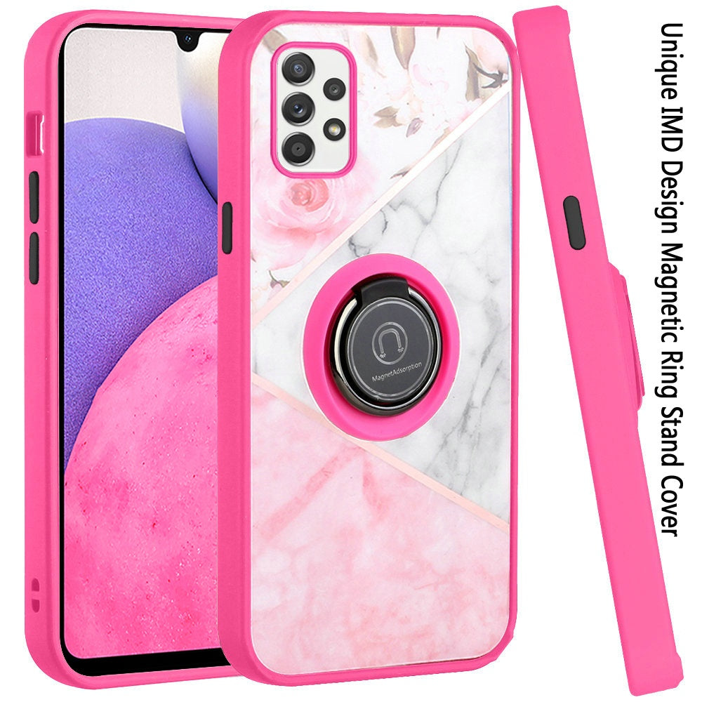 For Samsung Galaxy A33 5G Unique Marble Design with Magnetic Ring Kickstand Holder Hybrid TPU Hard PC Shockproof Armor  Phone Case Cover