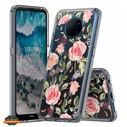 For Nokia X100 Floral Patterns Design Transparent Soft TPU Silicone Shock Absorption Bumper Slim Hard PC Back  Phone Case Cover