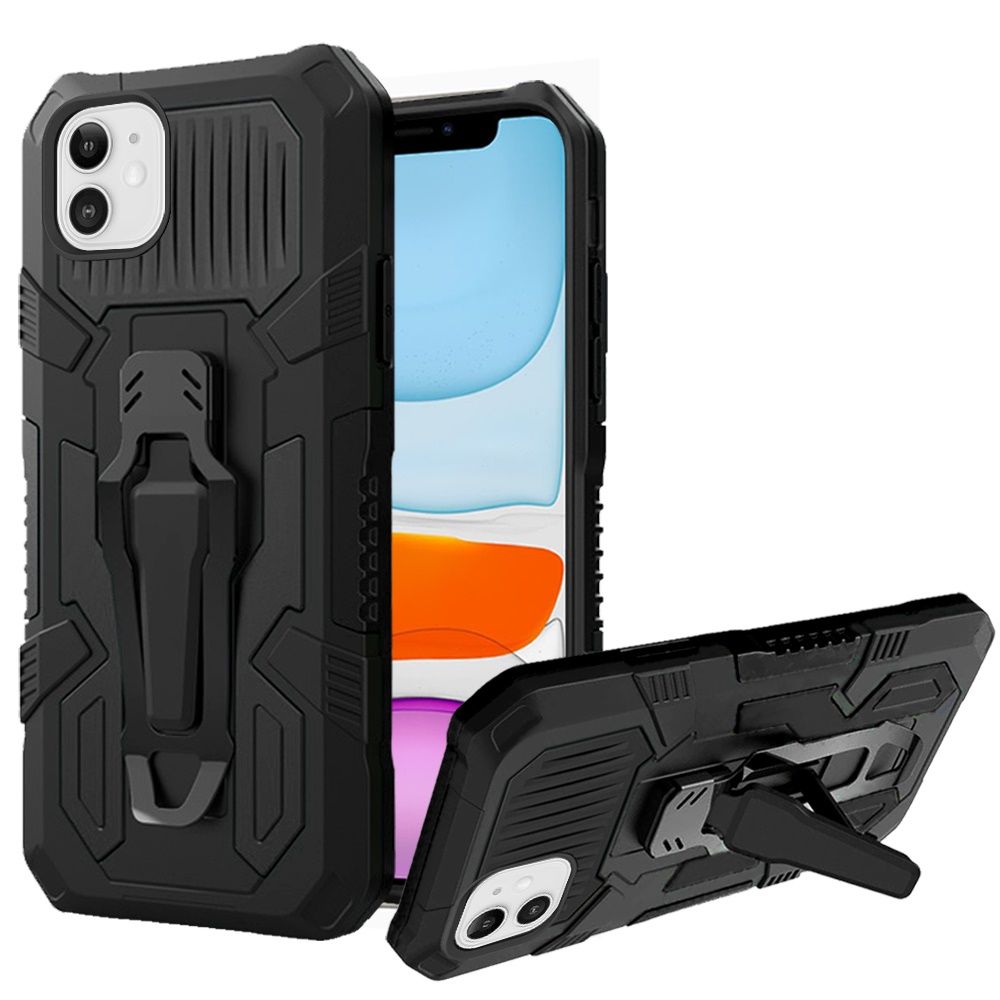 For Apple iPhone 13 Pro (6.1") Rugged Heavy Duty Dual Layers Hybrid Shockproof Protective with Metal Clip Holder & Kickstand  Phone Case Cover
