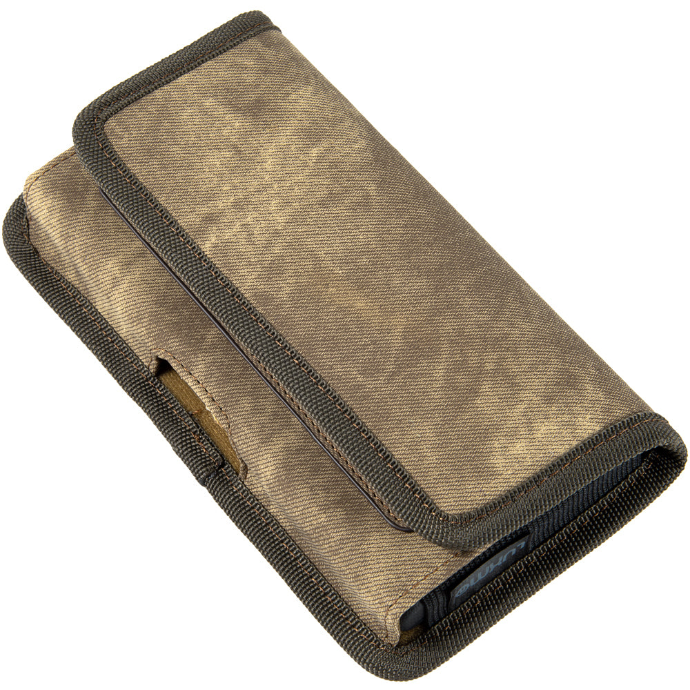 For Samsung Galaxy A52 5G Universal Horizontal Cell Phone Case Fabric Holster Carrying Pouch with Belt Clip and 2 Card Slots fit Large Devices 6.3" [Brown Denim]