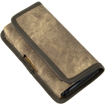 For Samsung Galaxy A52 5G Universal Horizontal Cell Phone Case Fabric Holster Carrying Pouch with Belt Clip and 2 Card Slots fit Large Devices 6.3" [Brown Denim]