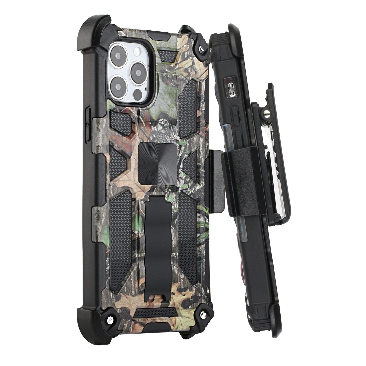 For Apple iPhone 13 Pro Max (6.7") Hybrid 3in1 Combo Holster Belt Clip with Kickstand, Full-Body Protective Military-Grade  Phone Case Cover