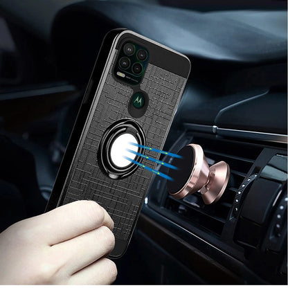 For Motorola Moto G Power 2022 Hybrid Ring Stand Brushed with 360 Rotating Ring Magnetic Bracket Armor Texture Rugged  Phone Case Cover