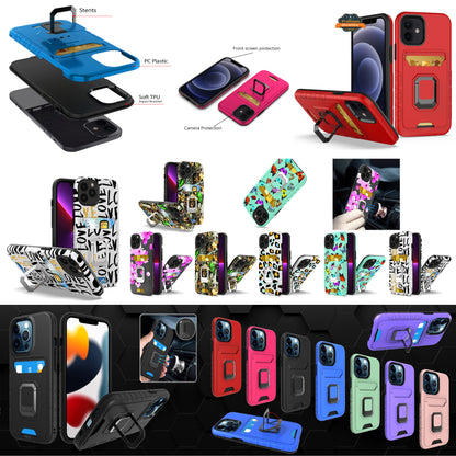 For Apple iPhone 14 Pro (6.1") Wallet Designed Credit Card Holder & Magnetic Stand Kickstand Ring Heavy Duty Hybrid  Phone Case Cover