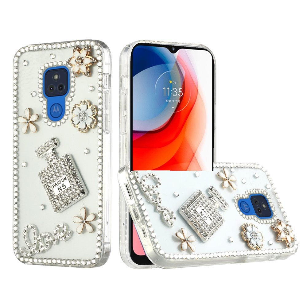 For Motorola Moto G Pure Bling Clear Crystal 3D Full Diamonds Luxury Sparkle Transparent Rhinestone Hybrid Bumper  Phone Case Cover
