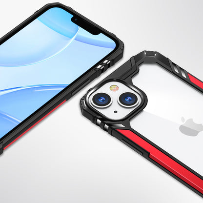 For Apple iPhone 14 (6.1") Metal Frame Transparent Hybrid Rubber TPU + Hard PC Color Bumper Frame Shockproof  Phone Case Cover