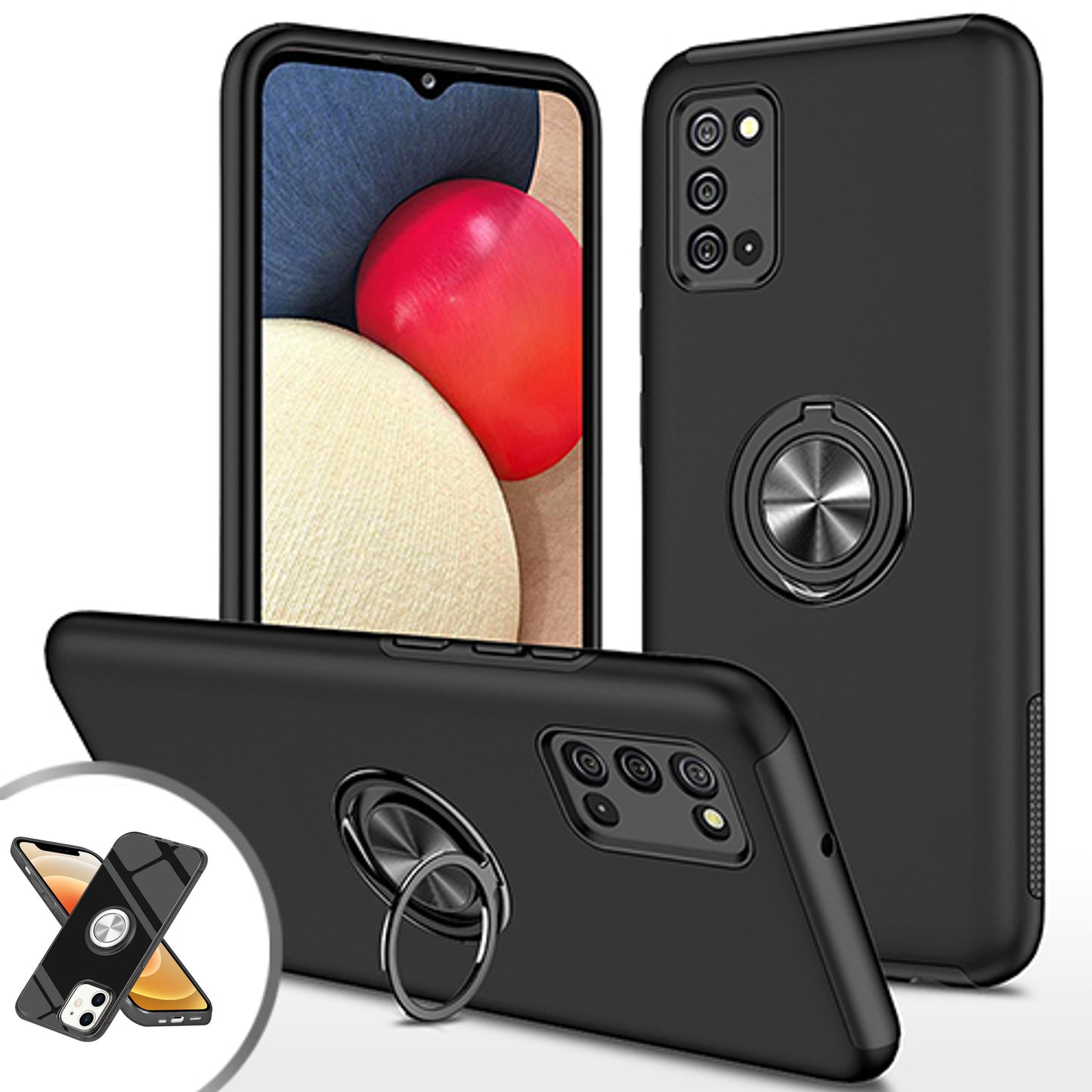 For Apple iPhone 13 /13 Mini/ 13 Pro/ 13 Pro Max Slim Rubber Hybrid 360° Ring Holder Stand Kickstand Fit Car Mount Shockproof Bumper Protection  Phone Case Cover