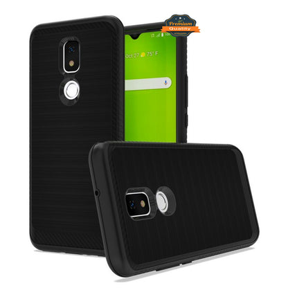 For AT&T Motivate 2 Brushed Metal Texture Hybrid Dual Layer Defender TPU Rugged Shockproof Armor Carbon Fiber Design  Phone Case Cover