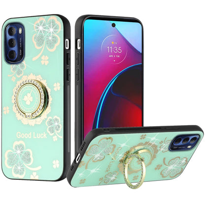 For Motorola Moto G Stylus 2022 4G Diamond Bling Sparkly Glitter Ornaments Engraving Hybrid Ring Stand Fashion  Phone Case Cover